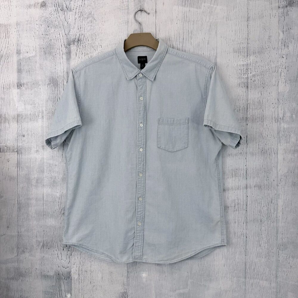 J. Crew Short Sleeve Button Up Shirt Men's XL Heathered Blue 100% Cotton
